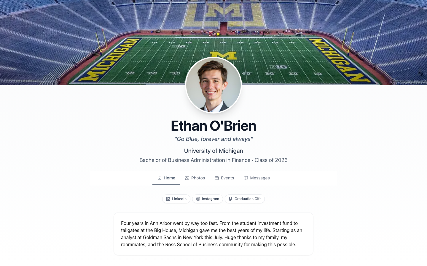 Example graduation page