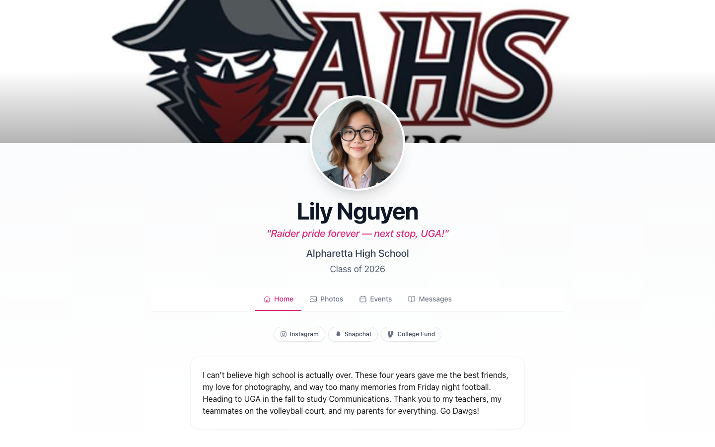 Example graduation page